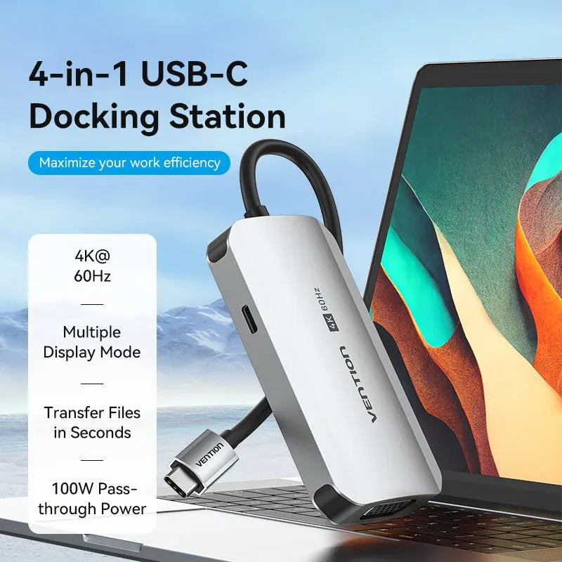 Vention USB-C 4-in-1 Docking Station – HDMI, VGA, USB 3.0, 100W PD Charging