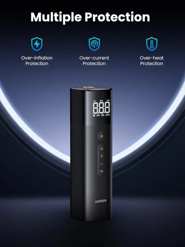 UGREEN Tyre Inflator Portable Air Pump 150PSI/10.3BAR DC 12V Air Compressor with LED Light, Tire Pressure Detection for Car, Bike, Motorcycle, Ball, Air Mattress, Pool Toys