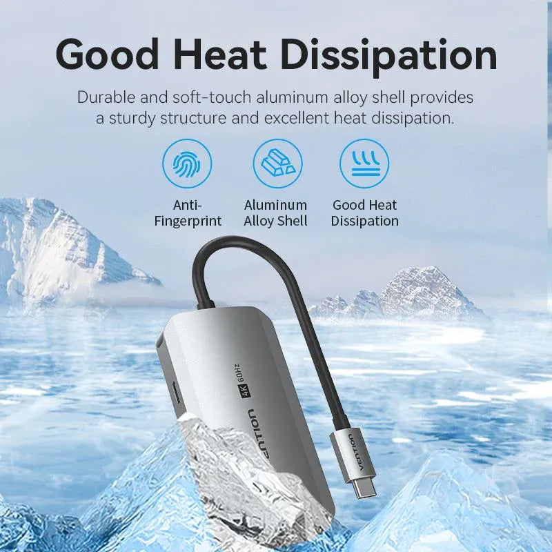 Vention USB-C 4-in-1 Docking Station – HDMI, VGA, USB 3.0, 100W PD Charging