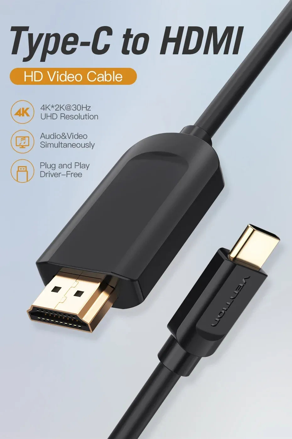 Vention USB-C to HDMI Cable – 2M, Black (VEN CGUBH)