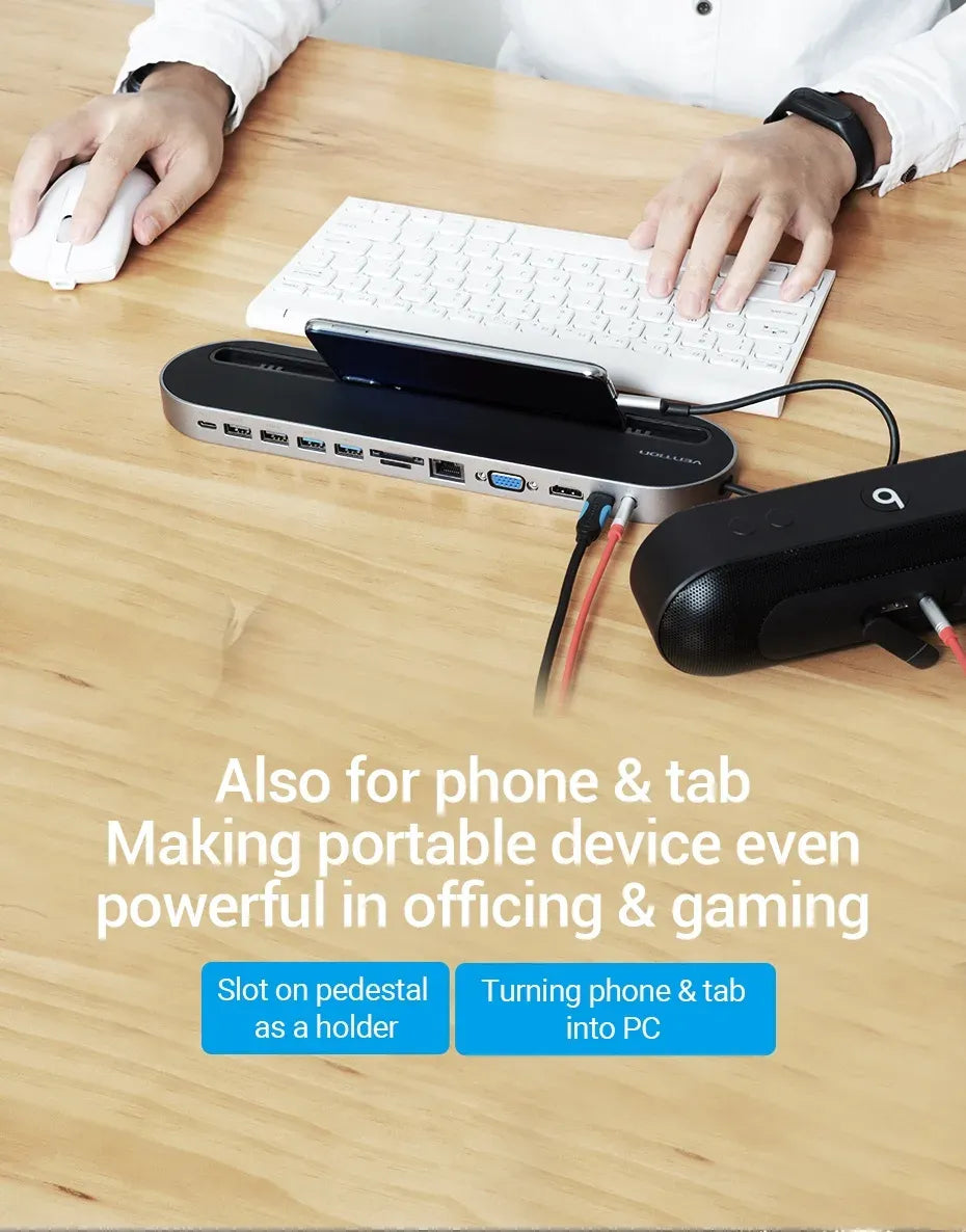 Vention USB-C MULTI-FUNCTIONAL 12 in 1 DOCKING STATION (VEN THEBC) Type-C to HDMI/VGA,USB-C/ USB2.0*2/ USB3.0*2/SD/TF/ RJ45/ VGA/ HDMI/ PD/ 3.5mm