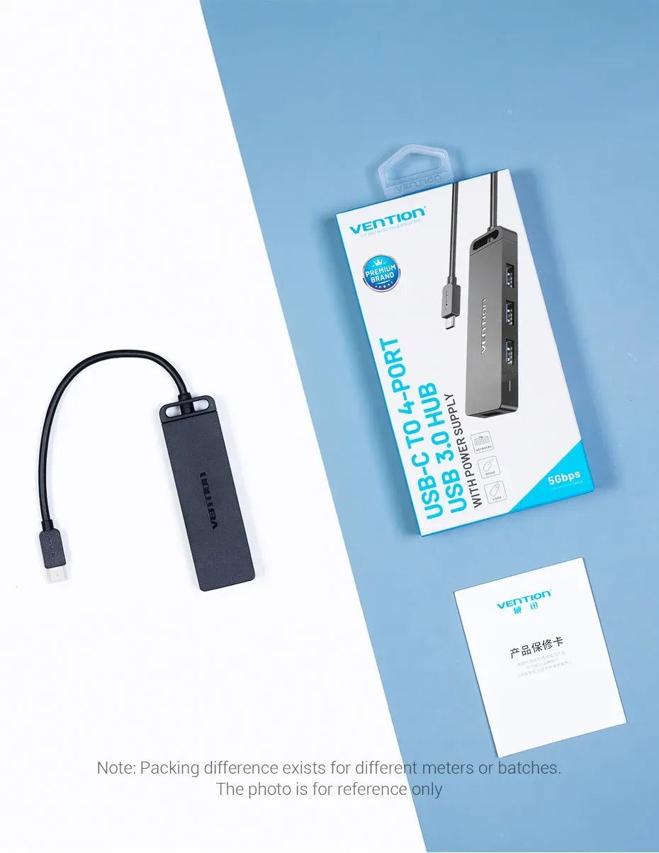 Vention Type-C to 4-Port USB 3.0 Hub with Power Supply Black 0.15M ABS Type (VEN TGKBB)