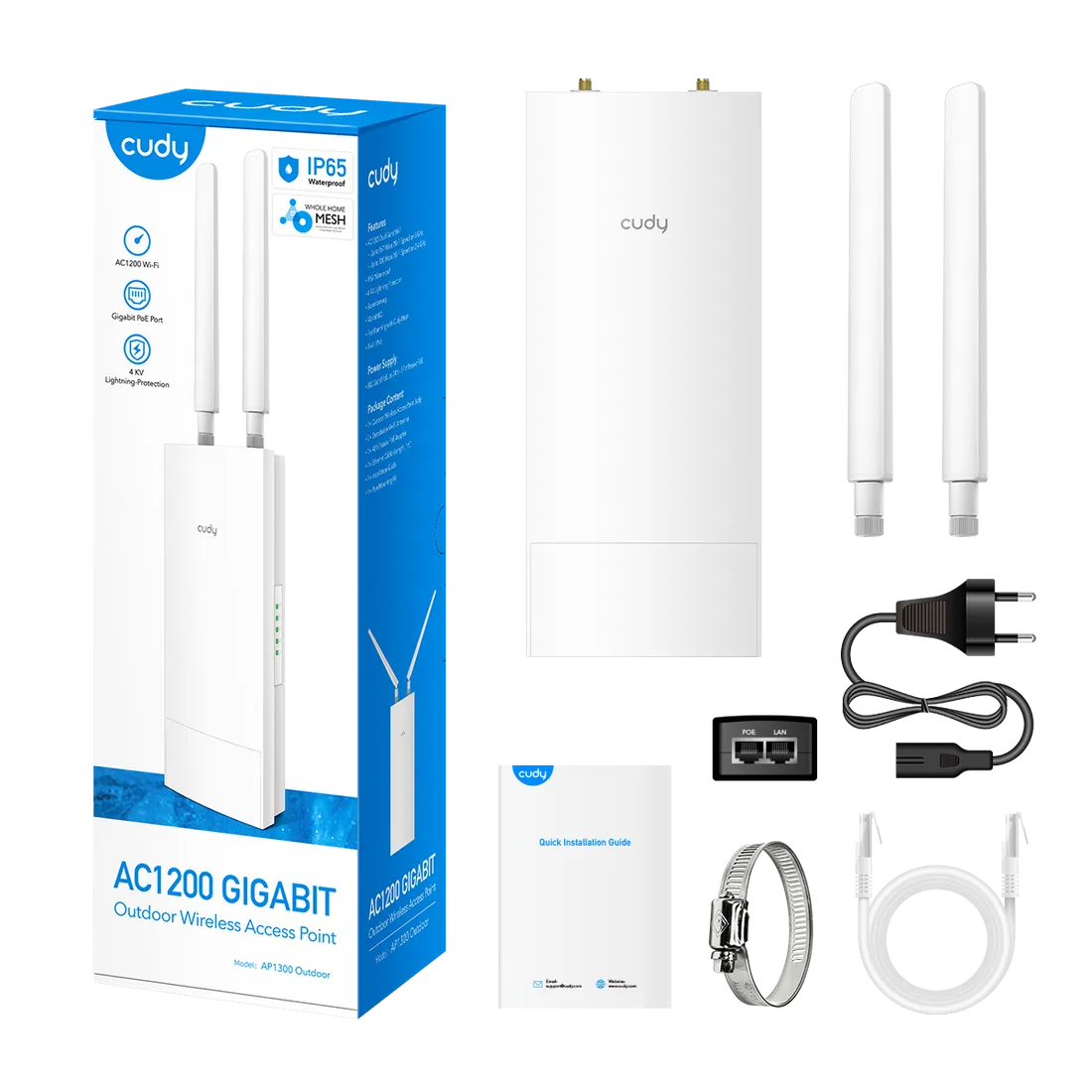 CUDY AP1300 OUTDOOR AC1200 Wi-Fi Gigabit Access Point