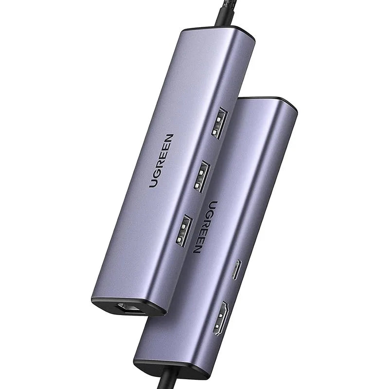 UGREEN 6-in-1 USB-C To 3*USB 3.0 A/HDMI/RJ45/ 100W PD Multi-function Hub – CM512 (UG-15598) – Gray