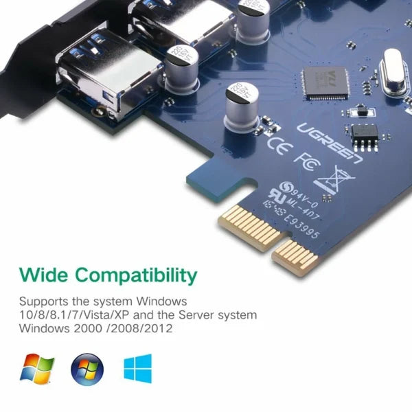 UGREEN PCI Express 3-Port USB 3.0 Card Gibabit Lan Adapter Converter For Desktop PC