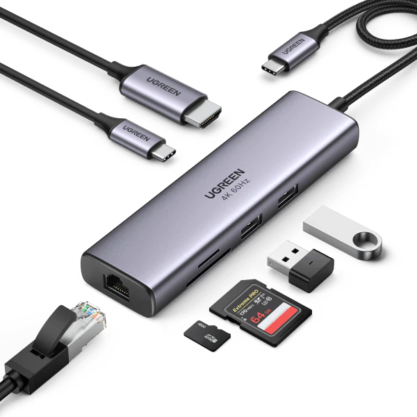 UGREEN CM512 60515 7-in-1 4K HDMI USB C Hub- 2*USB3.0/HDMI/RJ45/SD&TF/100W PD