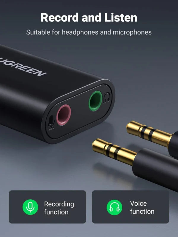 UGREEN USB 2.0 External Stereo Sound Card Adapter 3.5mm Headphone Microphone Jack Windows Mac Linux PC Laptop PS4 US205 30724