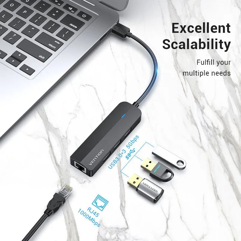 Vention 3 PORTS USB 3.0 HUB 0.15M with LAN Black (VEN CHNBB)