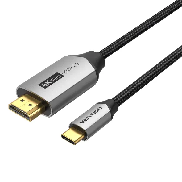 Vention USB-C to HDMI Cable (VEN CRBBH)– 2M, Cotton Braided, Black Aluminum Alloy