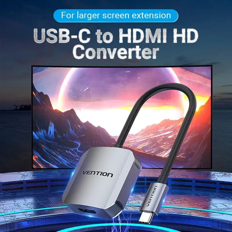 Vention USB-C to HDMI Converter(VEN TDEHB) – 0.15M Cable, Gray Aluminum Alloy