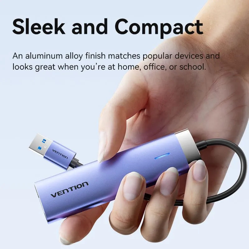 Vention 5-in-1 USB 3.0 to USB 3.0 x 3/RJ45/USB-C Hub 0.15M Blue Aluminum Alloy Type (VEN TGFSB)