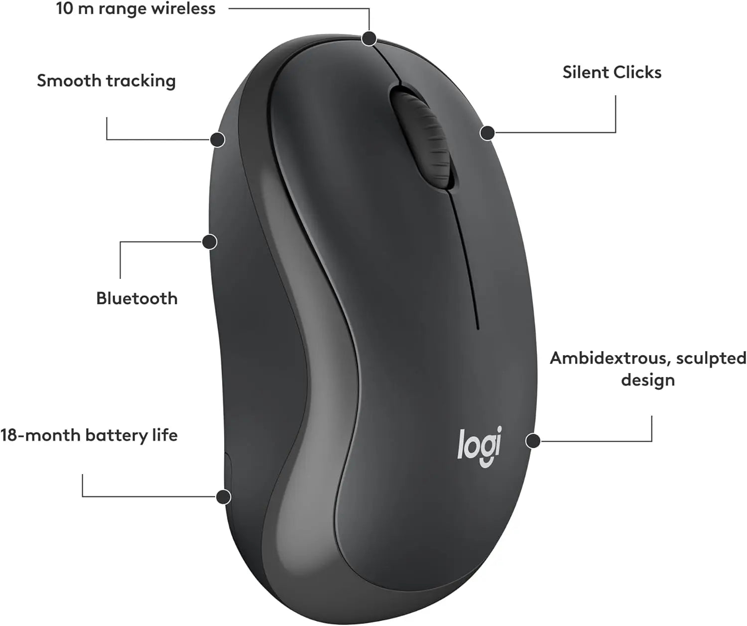Logitech M240 Silent Bluetooth Wireless Mouse – Graphite