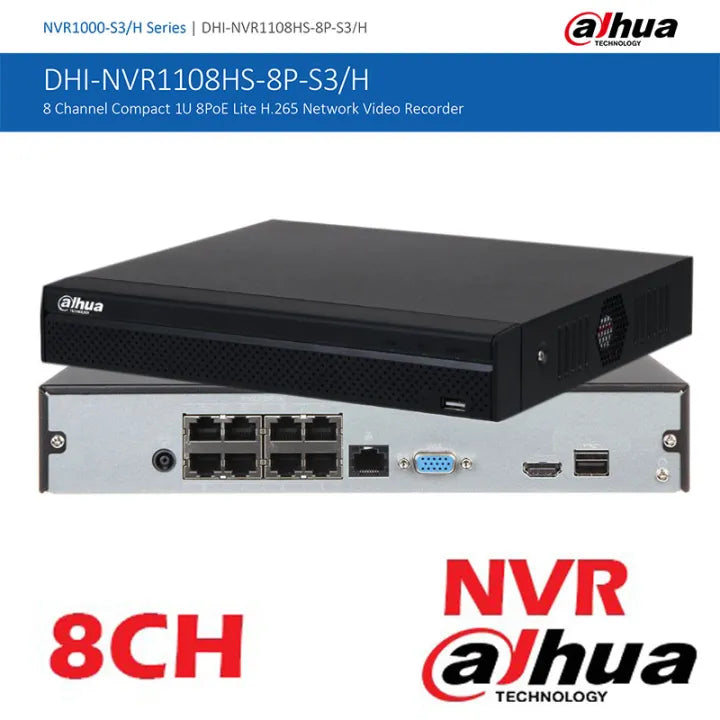 DAHUA 8 Channel Network Video Recorder DHI-NVR1108HS-8P-S3/H 8CH POE