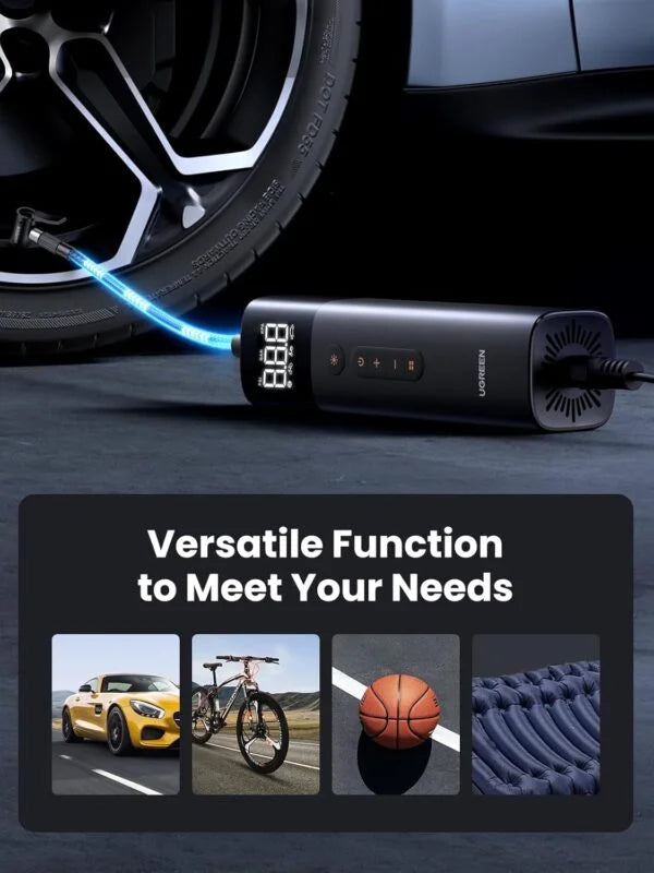 UGREEN Tyre Inflator Portable Air Pump 150PSI/10.3BAR DC 12V Air Compressor with LED Light, Tire Pressure Detection for Car, Bike, Motorcycle, Ball, Air Mattress, Pool Toys