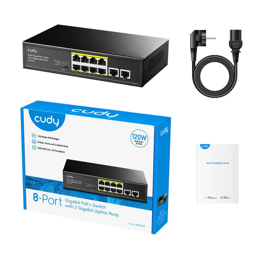 CUDY 8-PORT GIGABIT PoE(120watts) + Switch with 2 Uplink Ports