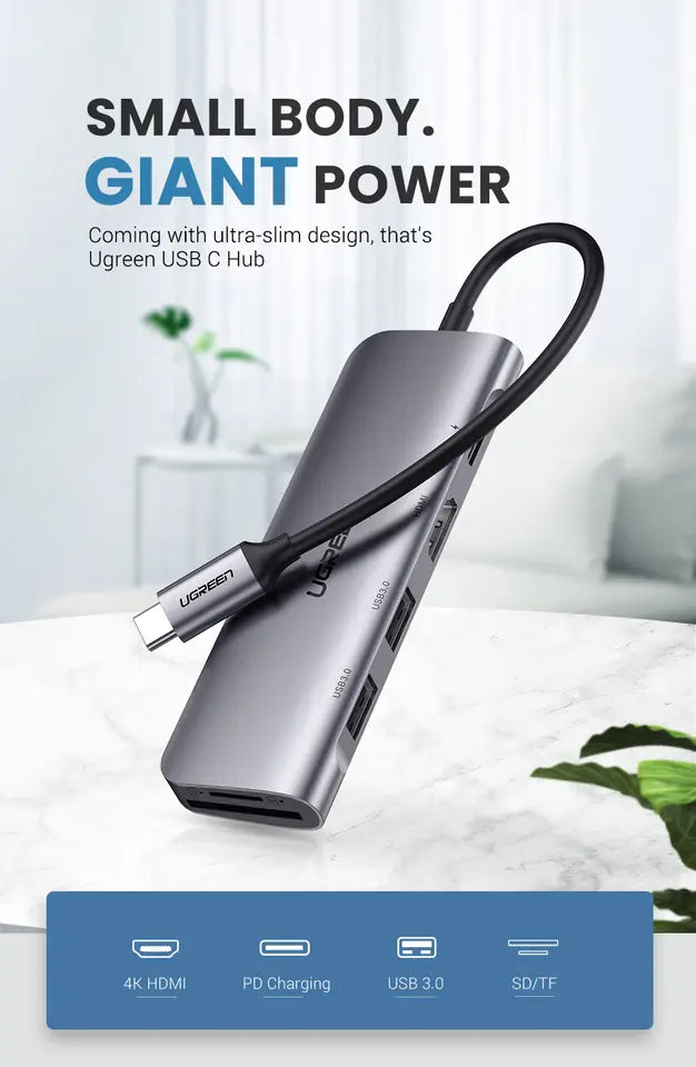 UGREEN CM136 70495 USB C to HDMI, 100W Power Delivery, 3 x USB 3.0 Data Ports 5 in 1 Docking Station