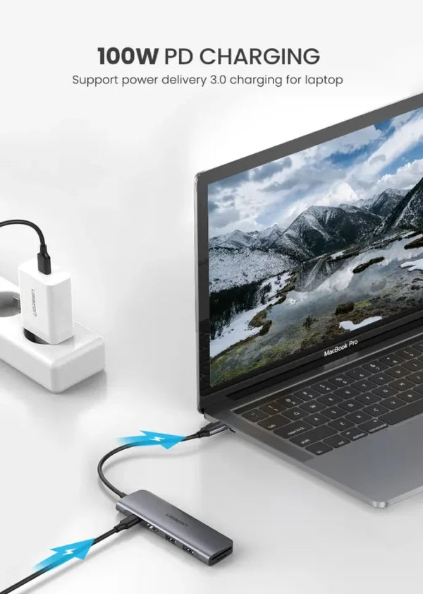 UGREEN CM136 70495 USB C to HDMI, 100W Power Delivery, 3 x USB 3.0 Data Ports 5 in 1 Docking Station