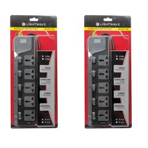 Lightwave 6Way Extension Socket With Overload protection, Universal sockets,2500w max power LW EXT 756- 3 Metres