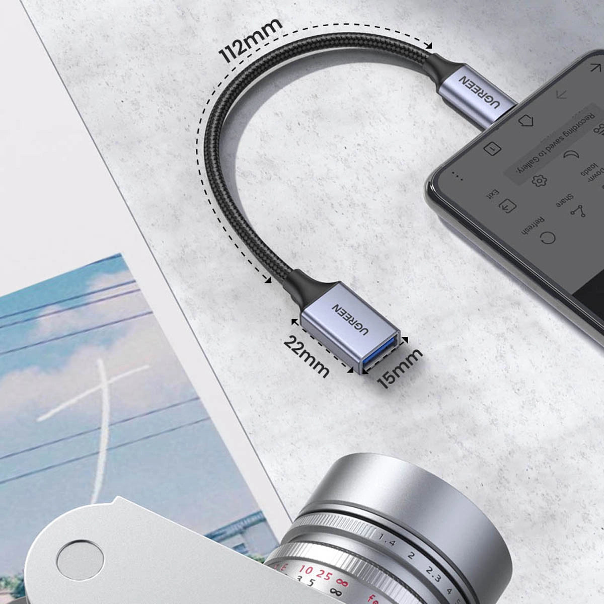 UGREEN OTG Adapter Cable USB-C (male) To USB-A (Female) 5Gb/s 0.15m black US378 70889