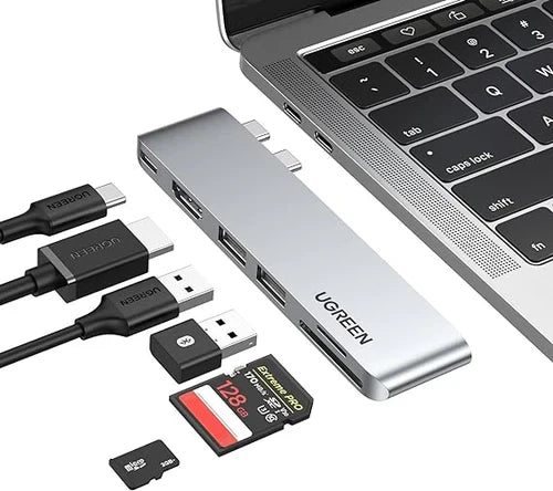 UGREEN CM380 80856 6-in-2 USB-C To 1 x HDMI, 2 x USB 3.0 Type-A Ports, 1 x SD Card Reader, 1 x TF (MicroSD) Card Reader, 1 x Thunderbolt 3 Port Multifunction Adapter