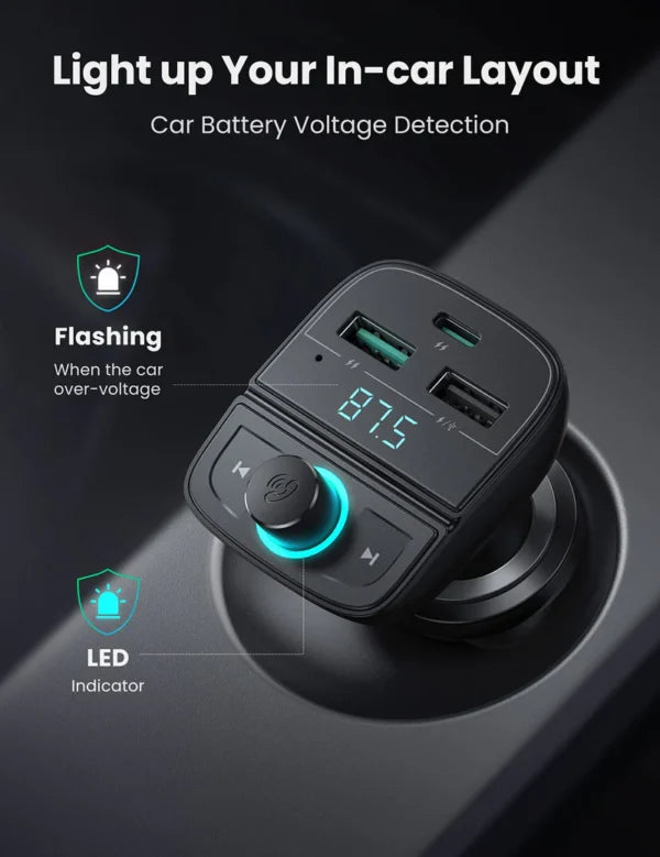 UGREEN Car Bluetooth Adapter - Bluetooth FM Transmitter for Car PD/QC 3.0 Car Charger CD229 80910