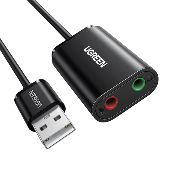 UGREEN USB 2.0 External Stereo Sound Card Adapter 3.5mm Headphone Microphone Jack Windows Mac Linux PC Laptop PS4 US205 30724